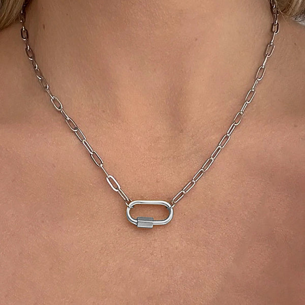 54 FLORAL CARABINER PENDANT OVAL NECKLACE CHAIN - 54 Floral