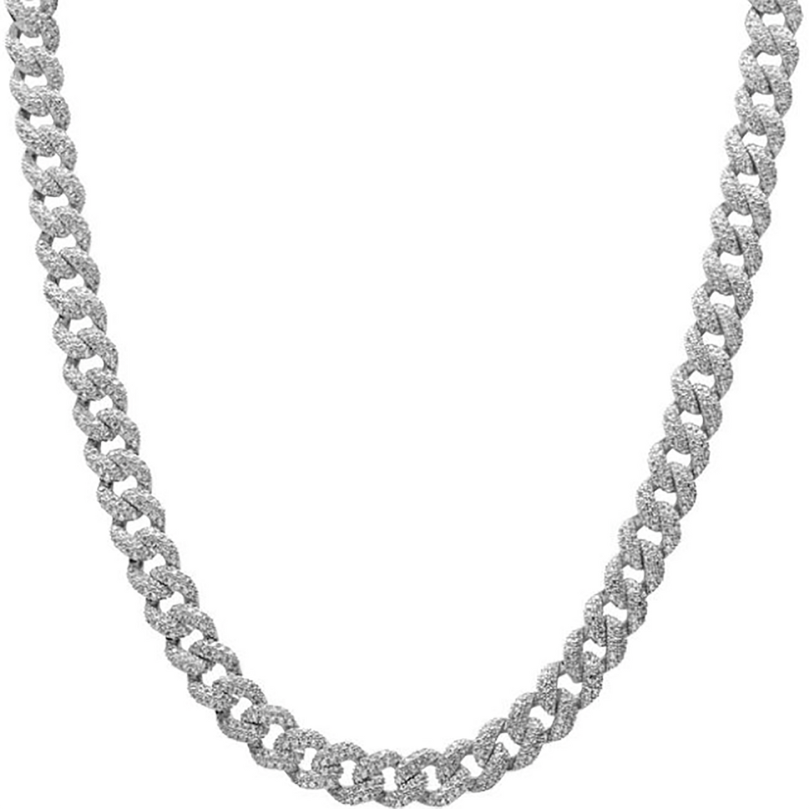 54 FLORAL 14mm ICED TENNIS CRYSTAL DIAMOND CURB NECKLACE CHAIN - SILVER