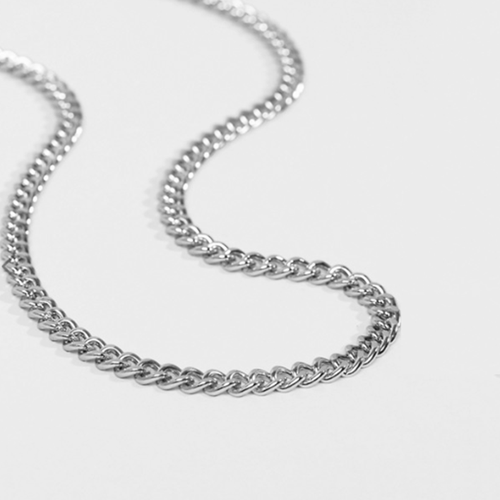 54 FLORAL 8mm CURB NECKLACE CHAIN - SILVER