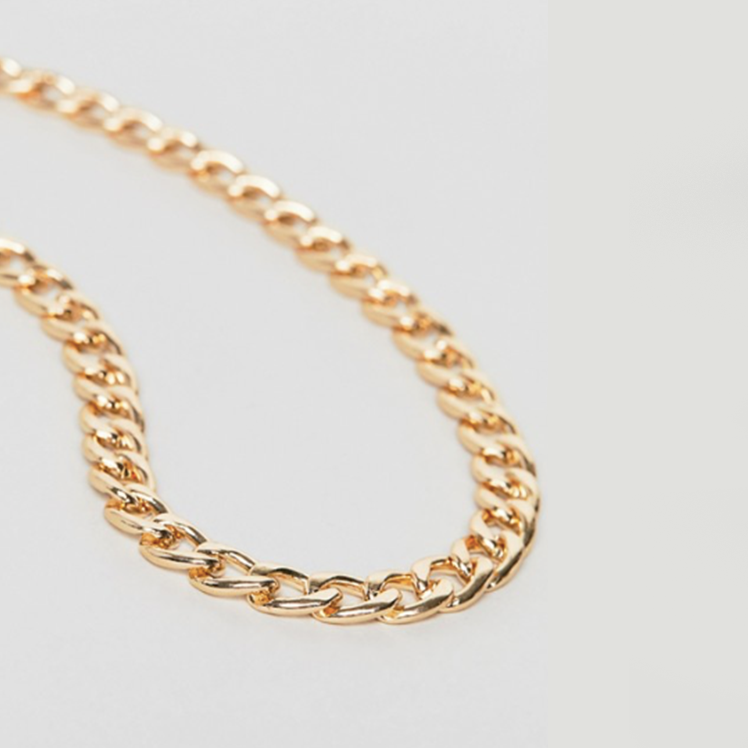 54 FLORAL 12mm 8K CURB NECKLACE CHAIN - GOLD