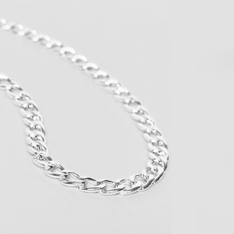 54 FLORAL 6mm CURB 925 STERLING SILVER NECKLACE CHAIN