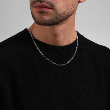 54 FLORAL 4mm FIGARO NECKLACE CHAIN - SILVER