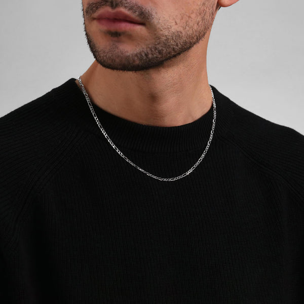 54 FLORAL 4mm FIGARO NECKLACE CHAIN - SILVER