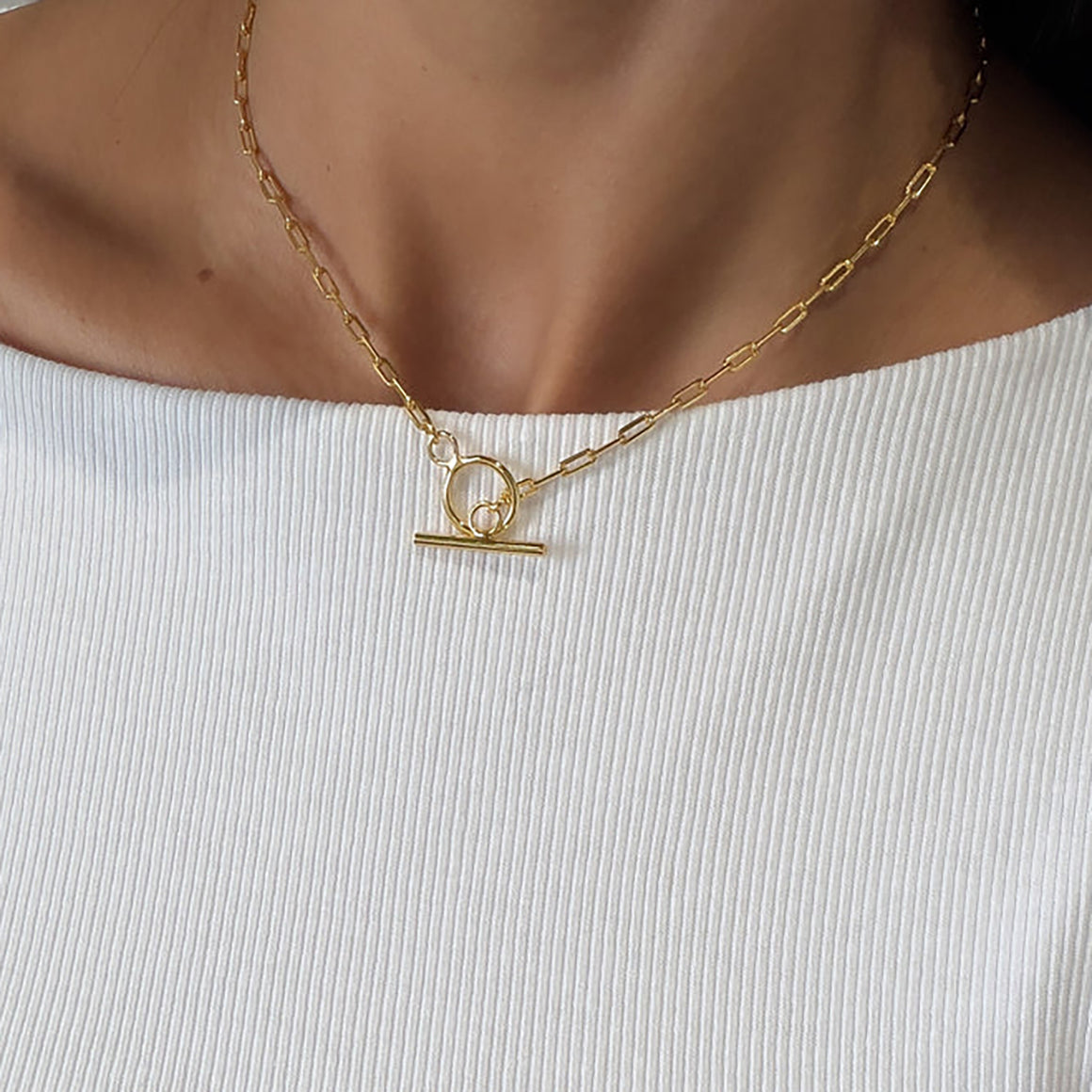 54 FLORAL T-BAR TOGGLE CHARM PENDANT SLIM OVAL NECKLACE CHAIN - SILVER/GOLD