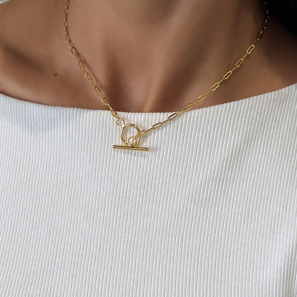 54 FLORAL T-BAR TOGGLE CHARM PENDANT SLIM OVAL NECKLACE CHAIN - SILVER/GOLD