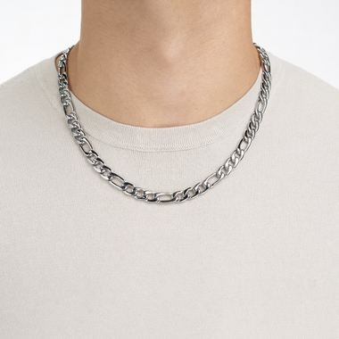 54 FLORAL 10mm FIGARO NECKLACE CHAIN- SILVER