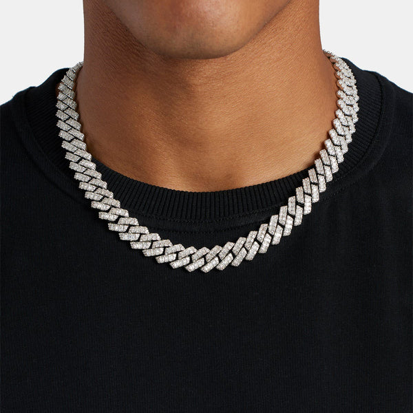 54 FLORAL 14mm ICED TENNIS CRYSTAL DIAMOND CURB NECKLACE CHAIN - SILVER