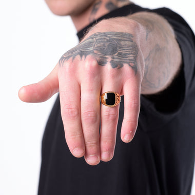 54 FLORAL BLACK ORNATE ONYX SIGNET RING