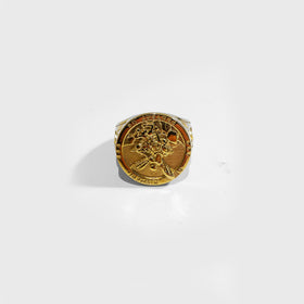 SAINT MICHEAL FACE SOVEREIGN MEDALLION BAND SIGNET RING