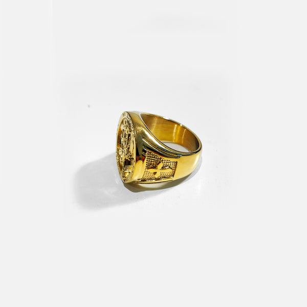 SAINT MICHEAL FACE SOVEREIGN MEDALLION BAND SIGNET RING