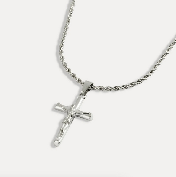 54 FLORAL CROSS CRUCIFIX PENDANT 8mm SNAKE ROPE NECKLACE CHAIN - SILVER GOLD