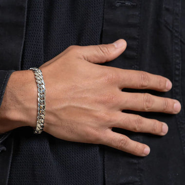 54 FLORAL 10mm CURB CUBAN BRACELET - SILVER