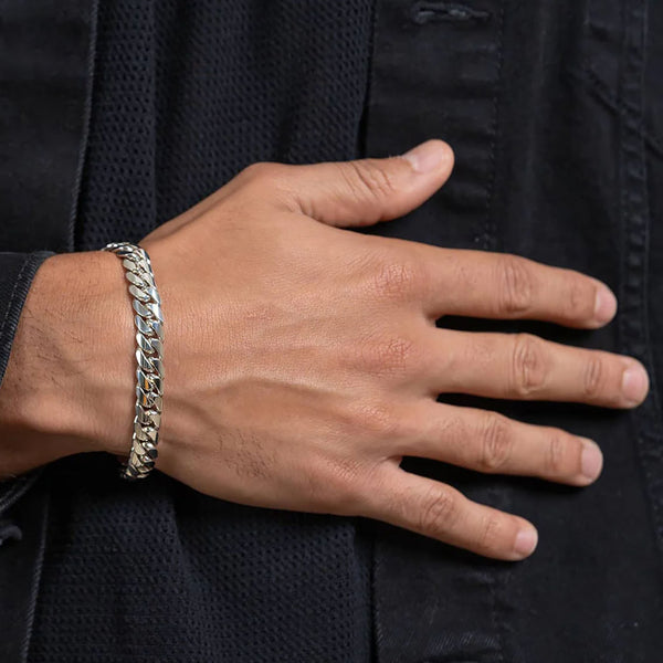 54 FLORAL 10mm CURB CUBAN BRACELET - SILVER