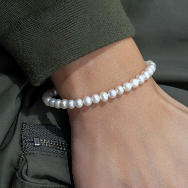 54 FLORAL PEARL BEAD BRACELET CHAIN - WHITE/SILVER