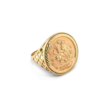 54 FLORAL SAINT 8K GOLD PLATED GEORGE MEDALLION SOVEREIGN SIGNET RING