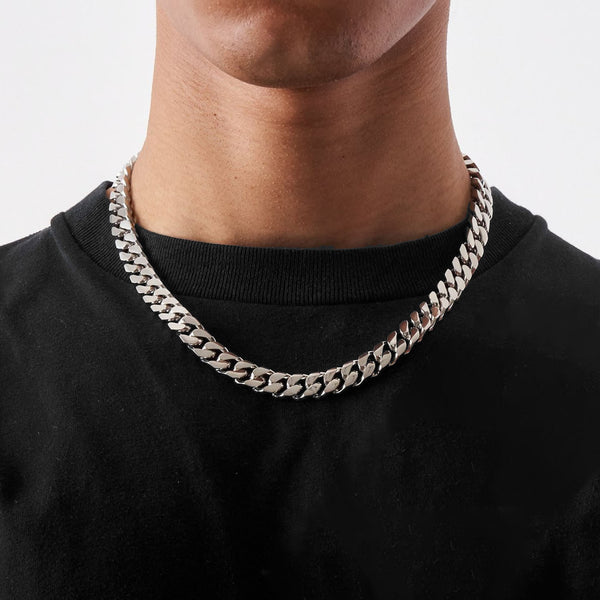 54 FLORAL 12mm CURB 925 STERLING SILVER NECKLACE CHAIN