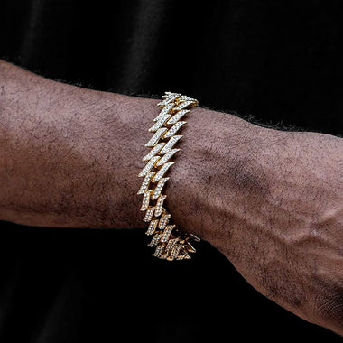 54 FLORAL 12mm ICED SPIKED TENNIS CRYSTAL DIAMOND CURB BRACELET