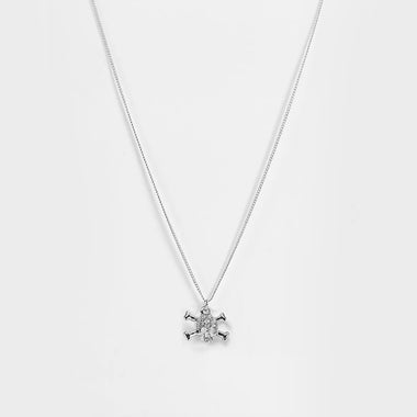 54 FLORAL SKULL & CROSS BONES PENDANT NECKLACE CHAIN - SILVER