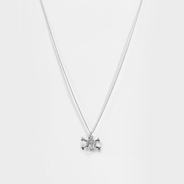 54 FLORAL SKULL & CROSS BONES PENDANT NECKLACE CHAIN - SILVER