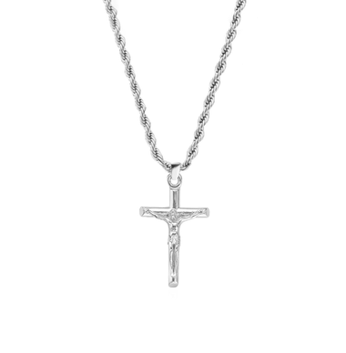 54 FLORAL CRUCIFIX CROSS PENDANT SNAKE TWIST NECKLACE CHAIN - SILVER