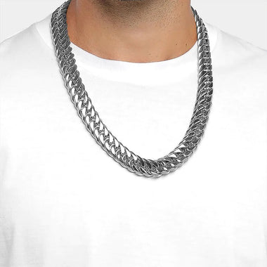 54 FLORAL 25mm RHOMBUS CUBAN CURB NECKLACE CHAIN - SILVER