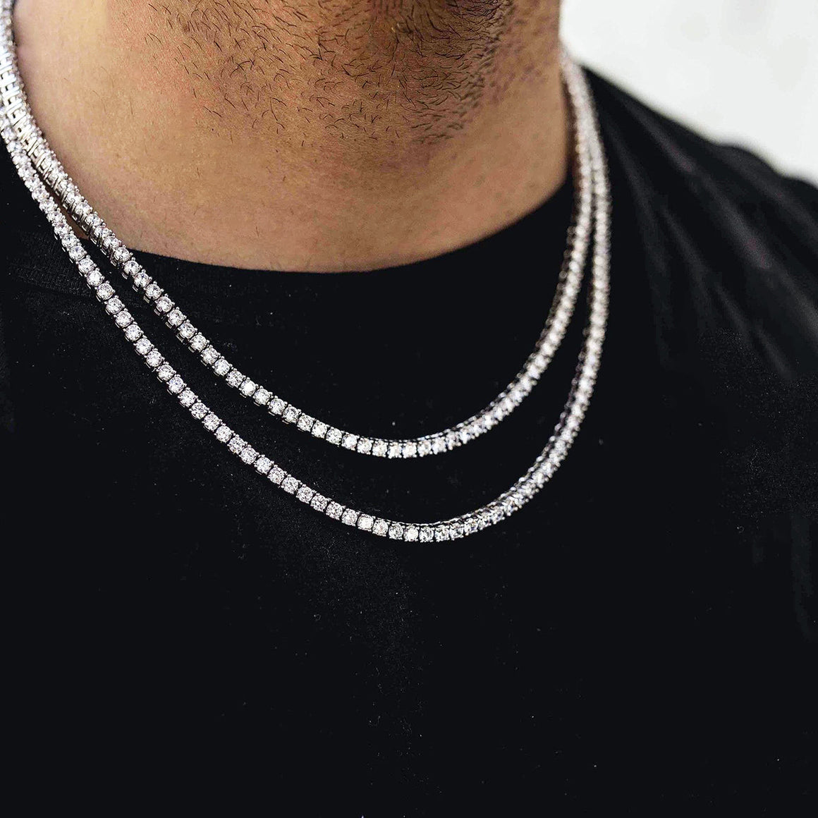 54 FLORAL 2.5mm ICED TENNIS CRYSTAL DIAMOND CURB NECKLACE CHAIN - SILVER