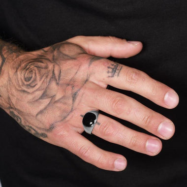 KEENA BLACK ELEMENT SIGNET RING | SILVER - 54 Floral Streetwear Urban Clothing 