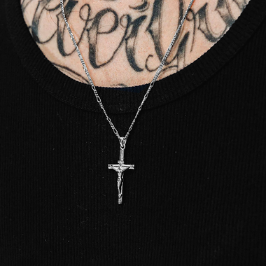 54 FLORAL CRUCIFIX CROSS PENDANT FIGARO NECKLACE CHAIN