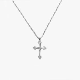 54 FLORAL ICED CROSS CRUCIFIX PENDANT NECKLACE CHAIN - SILVER