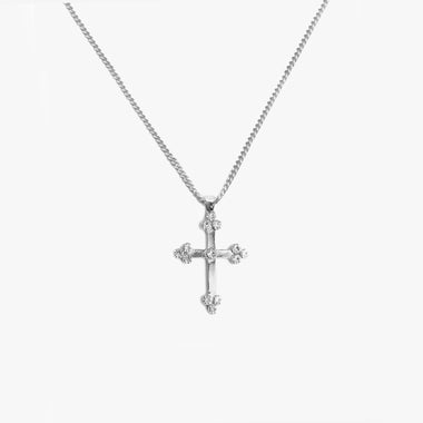 54 FLORAL ICED CROSS CRUCIFIX PENDANT NECKLACE CHAIN - SILVER