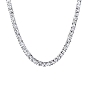 54 FLORAL 2.5mm ICED TENNIS CRYSTAL DIAMOND CURB NECKLACE CHAIN - SILVER