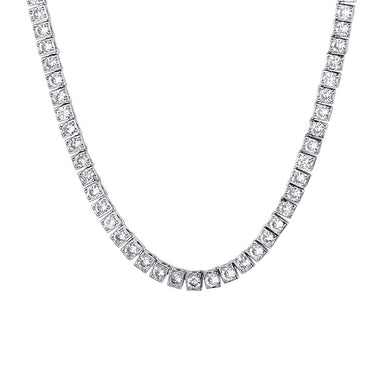 54 FLORAL 2.5mm ICED TENNIS CRYSTAL DIAMOND CURB NECKLACE CHAIN - SILVER
