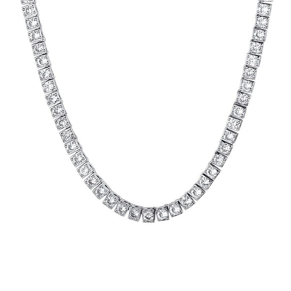 54 FLORAL 2.5mm ICED TENNIS CRYSTAL DIAMOND CURB NECKLACE CHAIN - SILVER