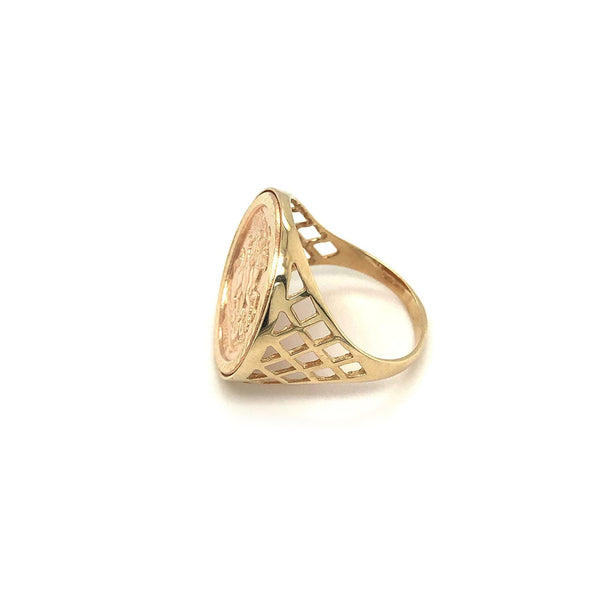 54 FLORAL SAINT 8K GOLD PLATED GEORGE MEDALLION SOVEREIGN SIGNET RING