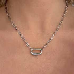 54 FLORAL CARABINER PENDANT OVAL NECKLACE CHAIN