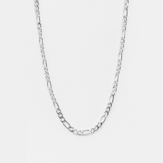 54 FLORAL 4mm FIGARO NECKLACE CHAIN - SILVER