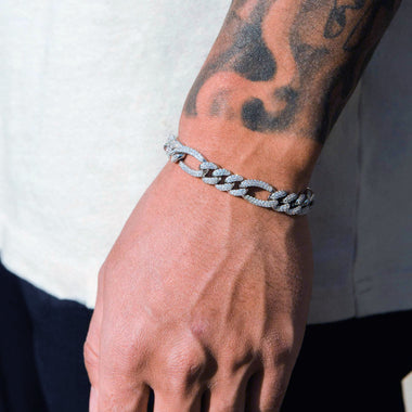 54 FLORAL 10mm ICED TENNIS CRYSTAL DIAMOND FIGARO BRACELET