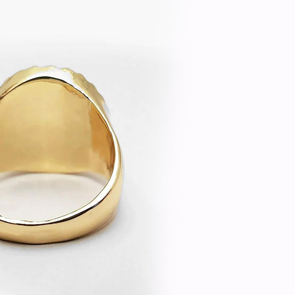 54 FLORAL SAINT 8K GOLD PLATED GEORGE MEDALLION SOVEREIGN SIGNET RING