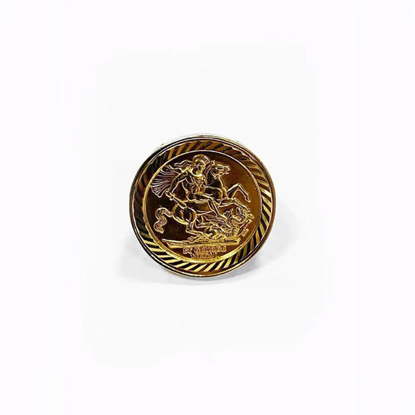 54 FLORAL LARGE SAINT GEORGE SOVEREIGN MEDALLION SIGNET RING - GOLD