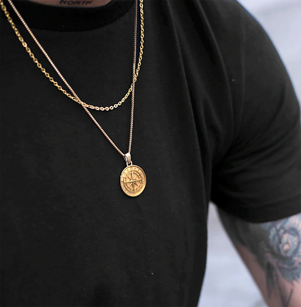 54 FLORAL COMPASS PENDANT NECKLACE CHAIN - SILVER