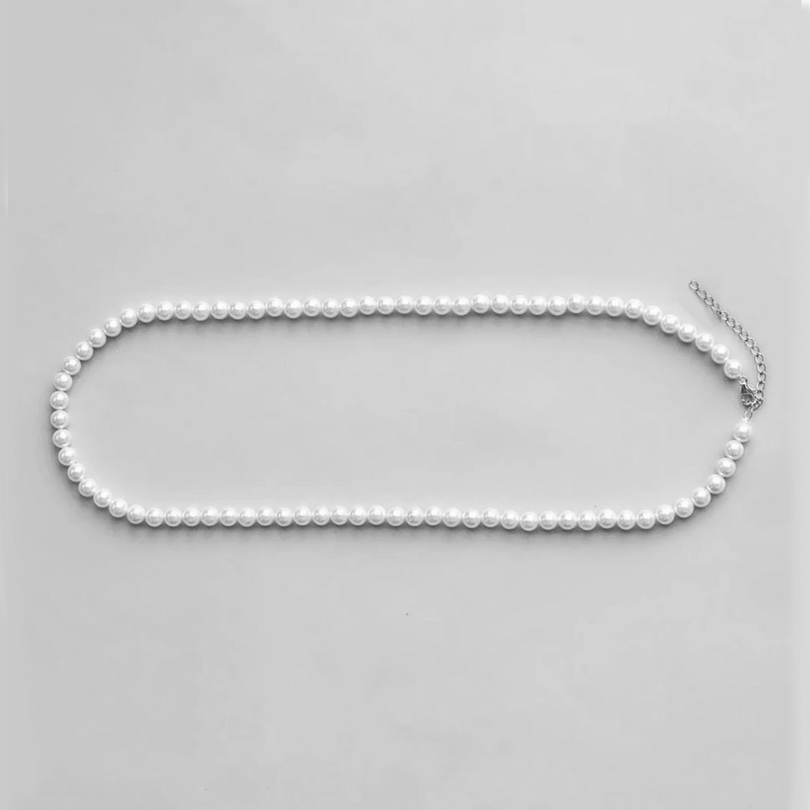 54 FLORAL 8mm PEARL NECKLACE BEAD NECKLACE CHAIN - SILVER GREY