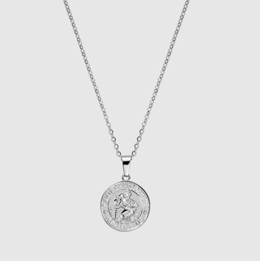 54 FLORAL SAINT CHRISTOPHER PENDANT NECKLACE CHAIN - SILVER
