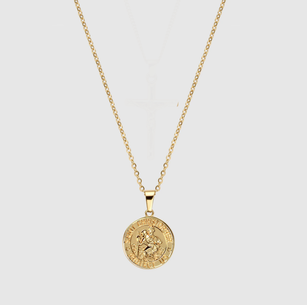 54 FLORAL SAINT CHRISTOPHER PENDANT NECKLACE CHAIN - GOLD
