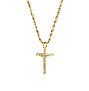 54 FLORAL CRUCIFIX CROSS PENDANT SNAKE TWIST NECKLACE CHAIN - GOLD