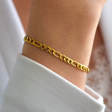 54 FLORAL 6mm FIGARO BRACELET - GOLD