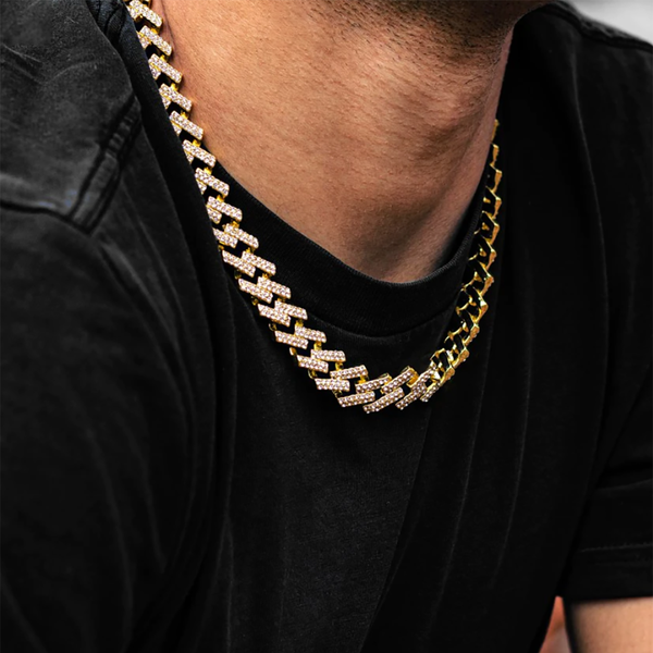 54 FLORAL 12mm ICED GEOMETRIC TENNIS DIAMOND CURB NECKLACE CHAIN