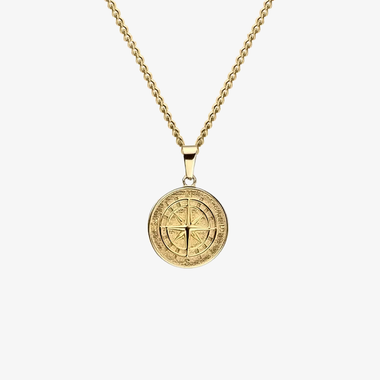 54 FLORAL COMPASS PENDANT NECKLACE CHAIN - GOLD
