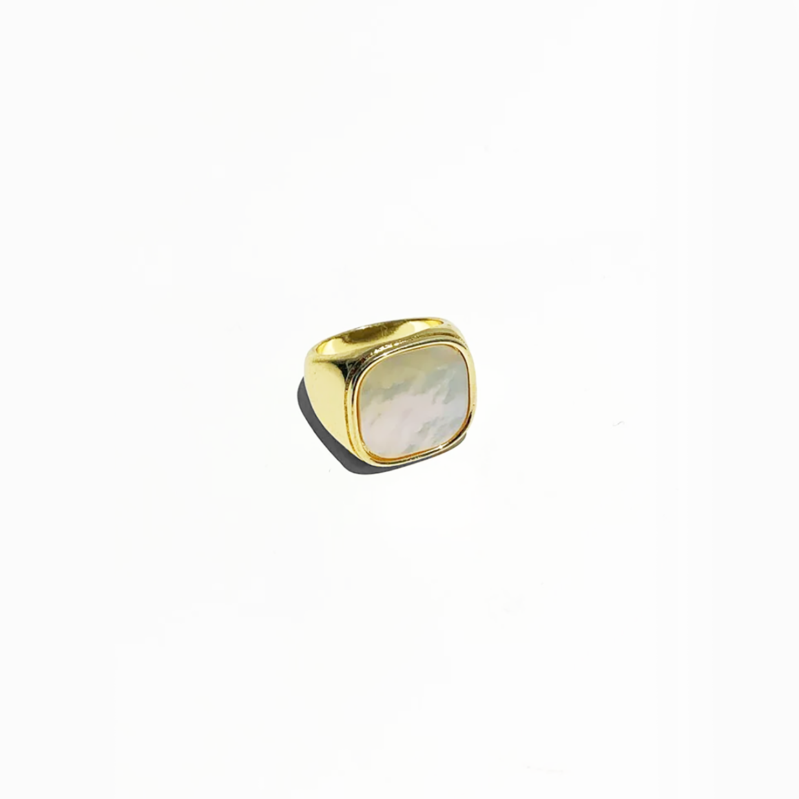 54 FLORAL SQUARE WHITE ONYX SIGNET RING - GOLD