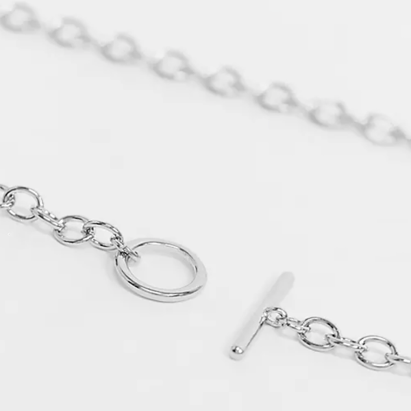 54 FLORAL T BAR PENDANT OVAL NECKLACE CHAIN - SILVER