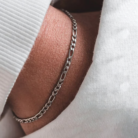 54 FLORAL 3mm FIGARO BRACELET - SILVER